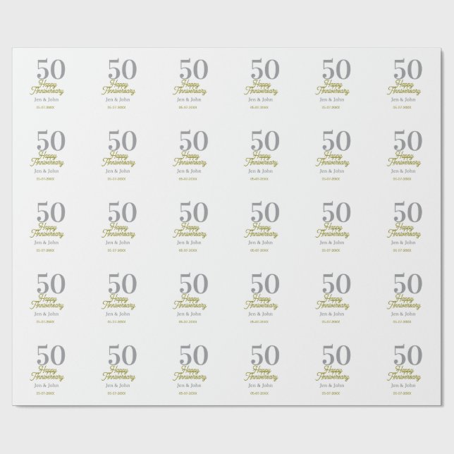 50-års jubileum namn datum silver guld datum  presentpapper (Platt)