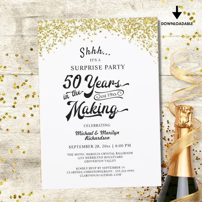 50 års Jubileum Överraskning Fest Guld Konfetti Inbjudningar (Skapare uppladdad)
