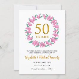 50-års jubileum Rosa blomsterkrans Spara Datumet