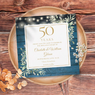 50 års Jubileum Rustik Trä Lampor Foliage Kvadrat Spara Datumet