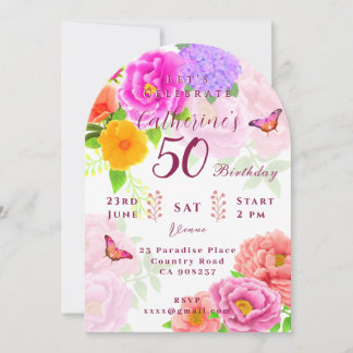 50-års Peonies Garden födelsedag Inbjudningar