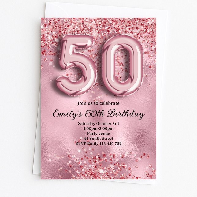 50-års Rosa Glitter Födelsedag Inbjudningar (Skapare uppladdad)