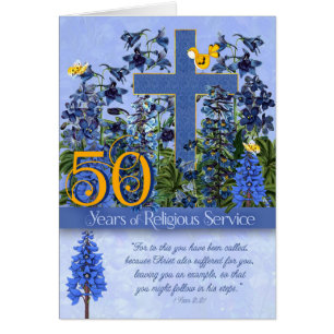 50 års skriptning av Religiösa Service Larkspur Hälsningskort