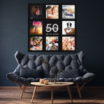 50 års svart fotokollage monogram canvastryck<br><div class="desc">En unik 50-årsdagspresent eller keepé som firar sitt liv med en kollage av 8 av dina foton. Lägg till bilder från hennes familj, vänner, sällskapsdjur, hobbieser eller drömresmål. Anpassa och lägg till namn, 50 år och ett datum. Grått och vit färgad brev. Chicens svarta bakgrund. Den här arbetsytan finns också...</div>