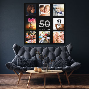 50 års svart fotokollage monogram canvastryck