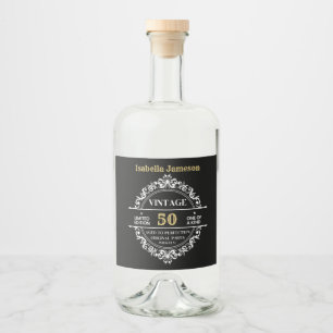 50-års Svart Vitt och Guld Vintage Födelsedag Spritflaskor Etikett