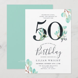 50 års tillväxt   50:e födelsedagen   Eucalyptus Inbjudningar