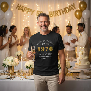 50-årsdag 1976 Svart Vitt Guld Elegant Namn T Shirt