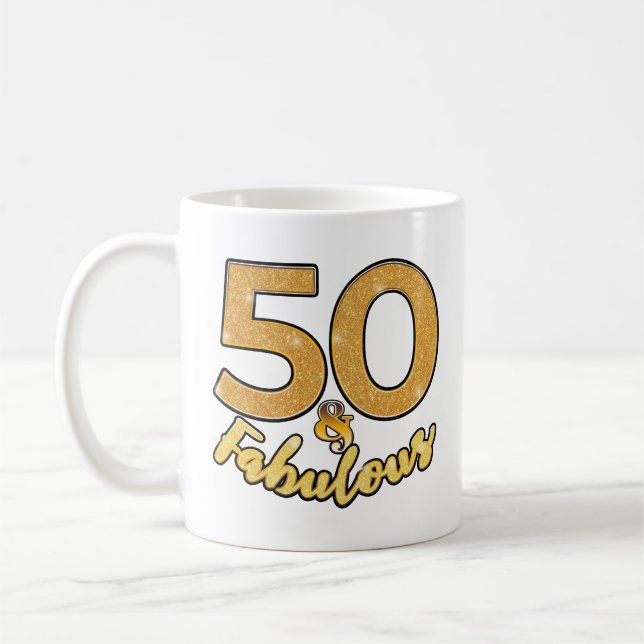 50-årsdag 50 och fantastisk guldeffekt kaffemugg (Vänster)