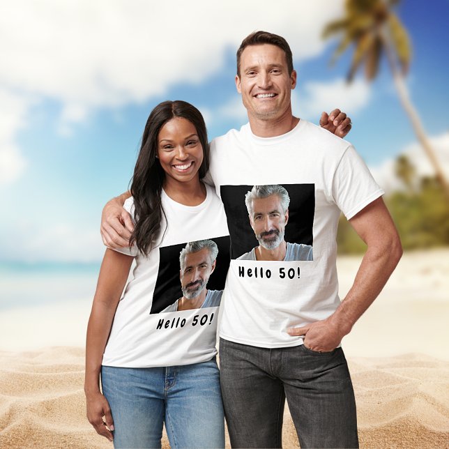 50-årsdag anpassningsbar foto hej 50 killar manar t shirt (Skapare uppladdad)
