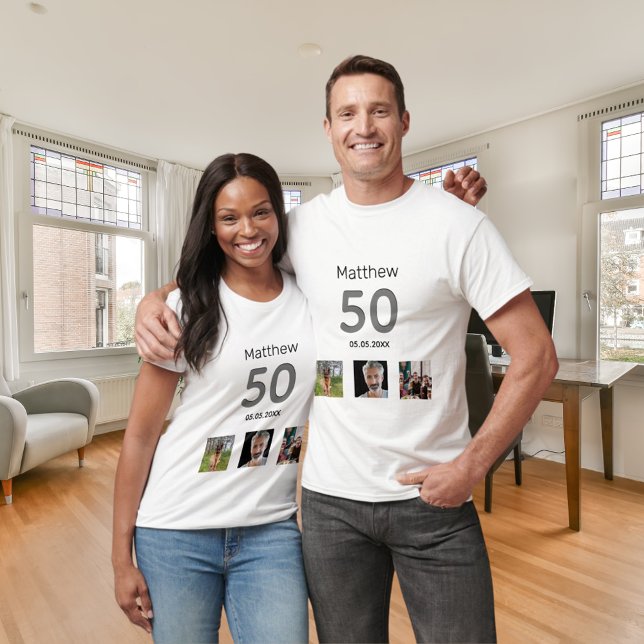 50-årsdag anpassningsbar fotomonogramkille t shirt (Skapare uppladdad)