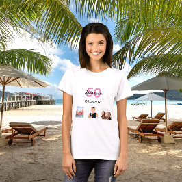50-årsdag anpassningsbar rosa foto monogram kvinna t shirt