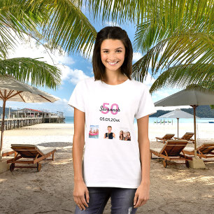 50-årsdag anpassningsbar rosa foto monogram kvinna t shirt