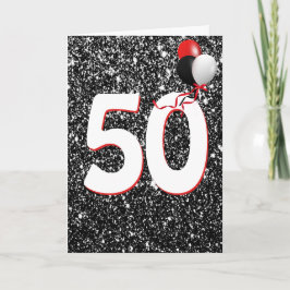 50-årsdag Ballonger på svart glitterkort Kort