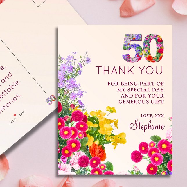 50-årsdag blommigt i 50 år party meddelande vykort (Skapare uppladdad)