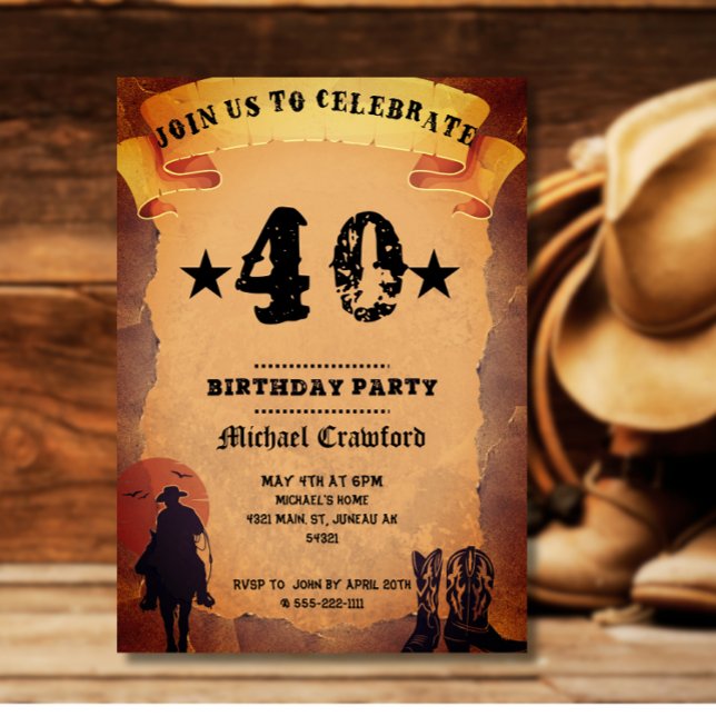 50-årsdag cowboygammal papper häst som rider party inbjudningar (Skapare uppladdad)