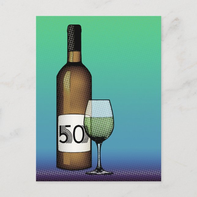 50-årsdag eller årsdag: vin flaska & glas vykort (Framsida)