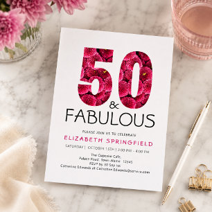 50-årsdag Femtio och fantastisk Rosa blommor Inbjudningar