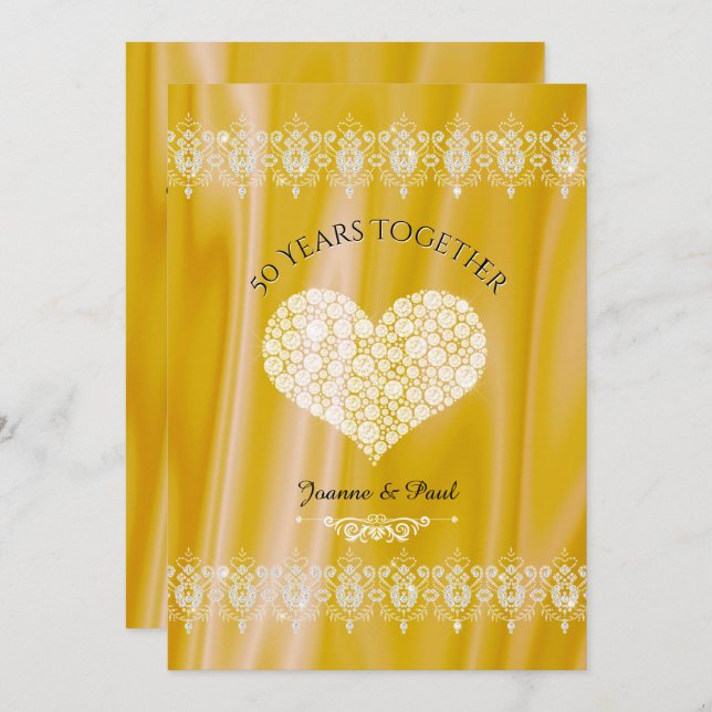 50-årsdag firande Guld Diamanter Inbjudningar (Fram/baksida)