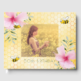 50-årsdag för bin honeycomb blommigt foto gästböcker