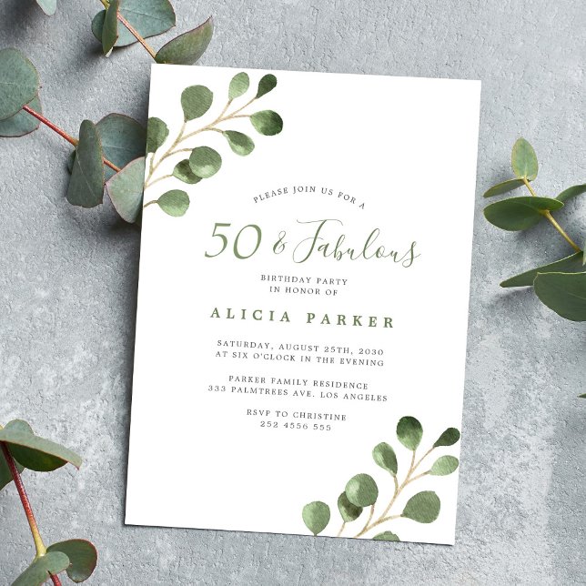 50-årsdag för eukalyptus elegant party inbjudningar (Skapare uppladdad)