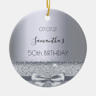 50-årsdag för silver armbåge julgransprydnad keramik