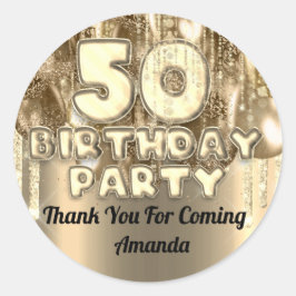 50-årsdag GULDgula ballonger Tack för att du kom Runt Klistermärke
