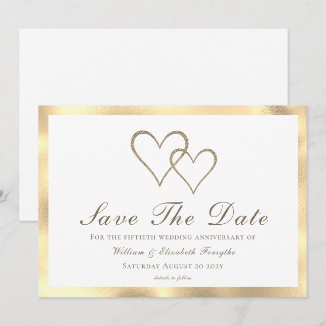 50-årsdag Gyllene Hjärtan Spara Datumet (Fram/baksida)