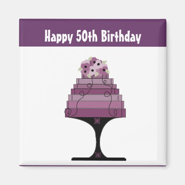 50-årsdag - Lila designtårta Magnet (Framsidan)
