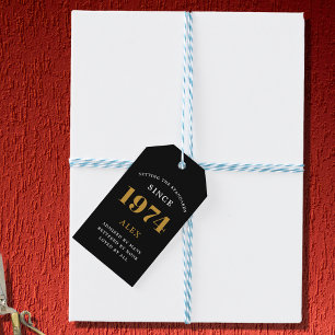 50-årsdag Namn 1974 Svart Guld Elegant Chic Presentetikett