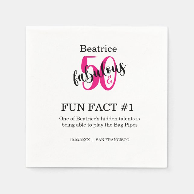 50-årsdag och fantastisk 50-årsdag Roligt Fakt Ros Pappersservett (Framsidan)