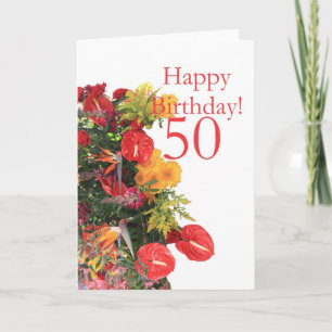 50-årsdag röd gult bouquet kort