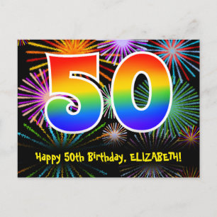 50-årsdag – Roligt fyrverkerimönster + Regnbåge 50 Vykort