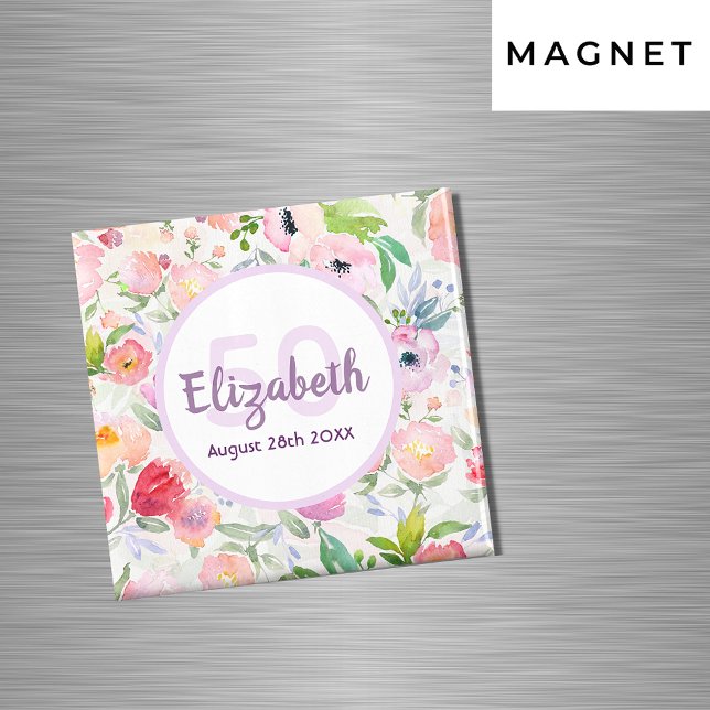 50-årsdag romantiska vattenfärgade blommigtar för  magnet (Skapare uppladdad)