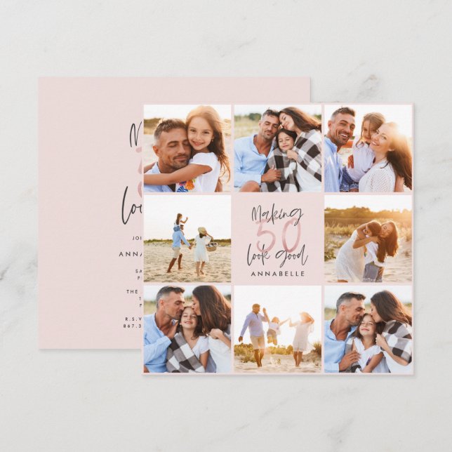 50-årsdag rosa girly glitter fotocollage (Fram/baksida)