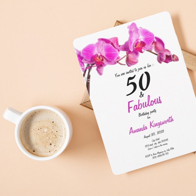 50-årsdag rosa modern blommigt inbjudningar (Skapare uppladdad)