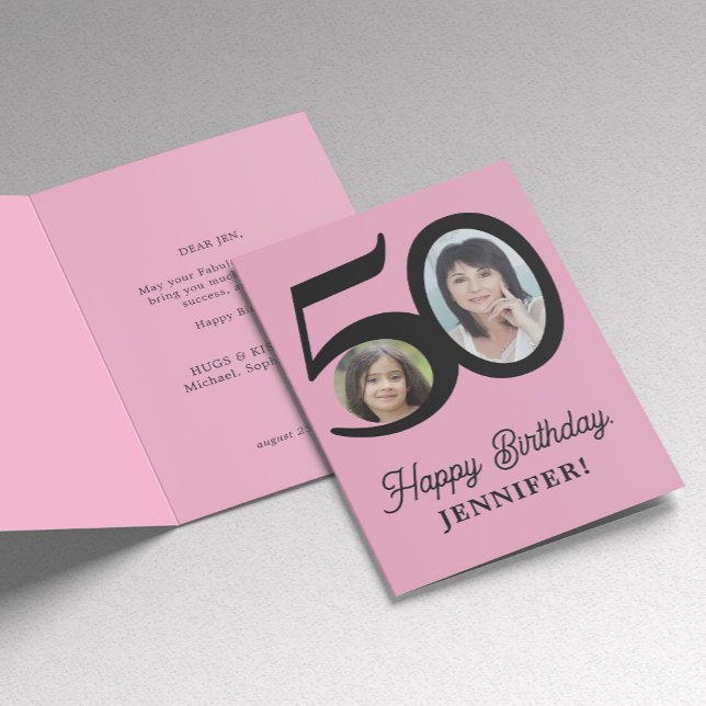 50-årsdag rosa svart personlig kort (Skapare uppladdad)