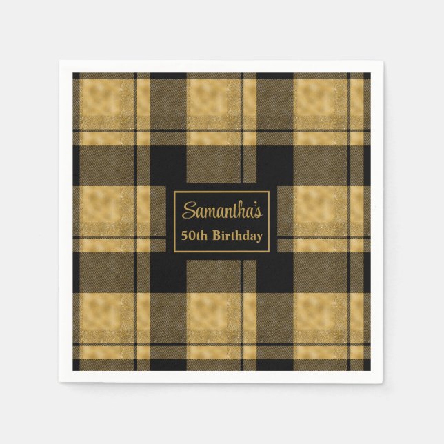 50-årsdag Servetter Svart Guld Anpassat Minne (Framsidan)