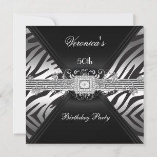 50-årsdag Silver Svart Zebra Diamant Bild Inbjudningar