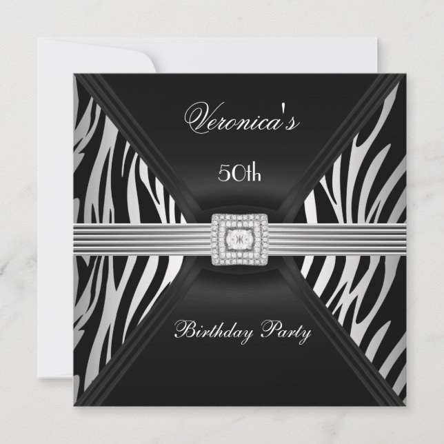50-årsdag Silver Svart Zebra Diamant  Smycke Inbjudningar (Framsida)
