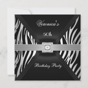 50-årsdag Silver Svart Zebra Diamant Smycke Inbjudningar