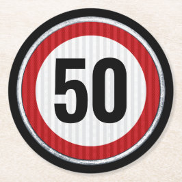 50-årsdag Skylt för hastighetsbegränsning - ALDER  Underlägg Papper Rund