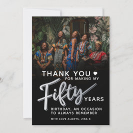 50-årsdag, svart 50-skriptfoto från silver tack kort