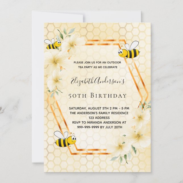 50-årsdag te party honeycomb humla inbjudningar (Framsida)