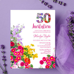 50-årsdagars blommigt - modernt vykort för inbjuda