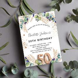50-årsdagen av eleganten Eucalyptus greenery glitt Inbjudningar