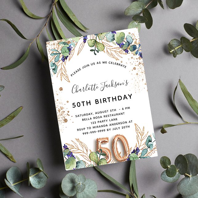 50-årsdagen av eleganten Eucalyptus greenery glitt Inbjudningar (Skapare uppladdad)