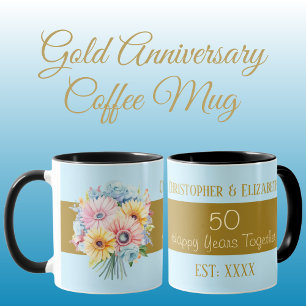 50-årsdagen av guld blommor namn blue mugg