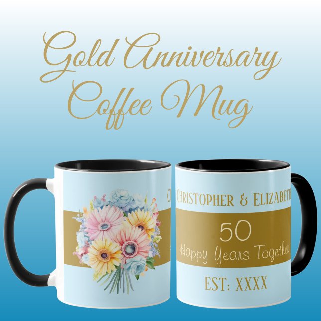 50-årsdagen av guld blommor namn blue mugg (Skapare uppladdad)