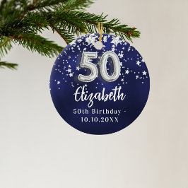 50-årsdagen av marinblå silver-stjärnor julgransprydnad keramik